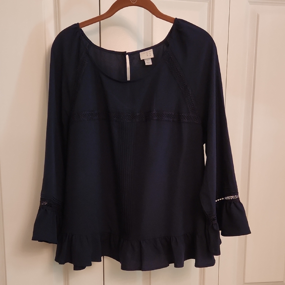 a new day Navy Blouse with Ruffle Details